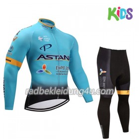 Set Langarmtrikot + Radhose Lange 2017 Astana Pro Team Kinder N001